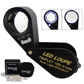 10x Lupa Joyería Lupa LED UV Ligero 21mm Acromático Trillizo Lente Óptico Vaso Bolsillo Joya Aumentador Herramienta Joyero, Sello Filatelista, Acuñar Numismático