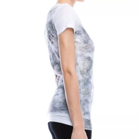 Vocal Top Size L Silver Tribal Cross White Rhinestone Embellished Womens Shirt