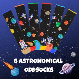 United Oddsocks Space Explorer Gift Box for Men – 6 Mismatched Galaxy-Themed Socks – Rockets, Planets & Stars – 15 Mix & Match Combos – UK 6–11, US 13.5–8, EU 30.5–38.5 – Cotton Rich Socks