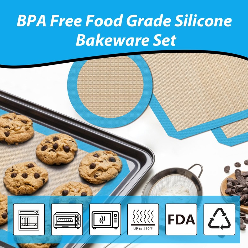 UBeesize 3 Pack Silicone Baking Mats, Non-Stick Oven Liners, Reusable