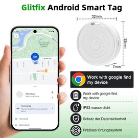 Glitfix Android Smart Tag, Bluetooth Key Finder Compatible with Google Find My Device App (Android Only), Bluetooth Key Finder for Luggage, Bags, Suitcases, Purses, White + Black, Pack of 4