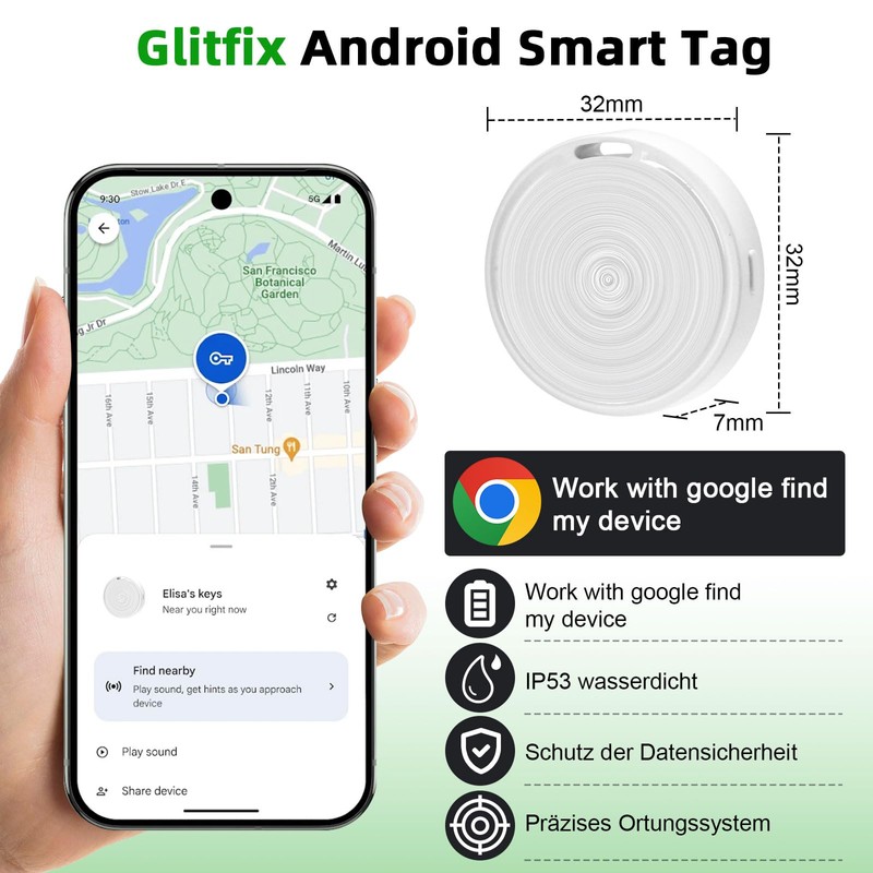 Glitfix Android Smart Tag, Bluetooth Key Finder Compatible with Google
