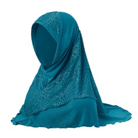 Ladies Muslim Hijab Lace Head Scarf for Women Girls Cozy Stretchy Headscarf Full Cover Turban Cap Islamic Shawl Worship Prayer Headpiece Long Ramadan Head Wrap Arab Head Cover Hair Loss Accessory