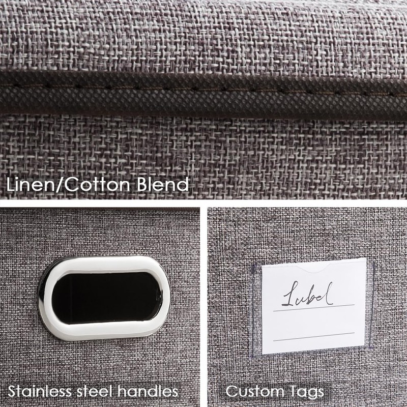 PRANDOM Large Collapsible Storage Bins with Lids [3-Pack] Linen/Cotton Blend