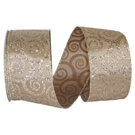 Reliant Ribbon Swirl Glitter Taffeta Wired Edge Ribbon, 2-1/2 Inch X 20 Yards, Champagne