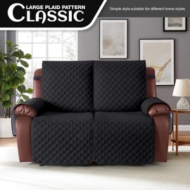 KinCam Waterproof Loveseat Recliner Cover, Non-Slip Reclining Couch Covers for 2 Seat, Recliner Sofa Cover Furniture Protector with Elastic Straps for Kids, Pets, Black