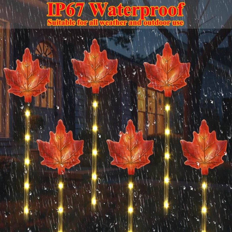 Mankinlu Fall Decor Solar Pathway Lights Outdoor Thanksgiving Decorations, 6