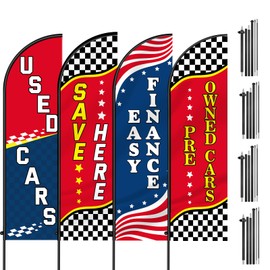 Leinuosen 4 Sets Used Cars Feather Flag Pole Kit 7 ft Windless Swooper Flag Banner Kit Lot Auto Finance Pre Owned Second Hand Cars Save Here Advertising Flags Car Dealership Supplies