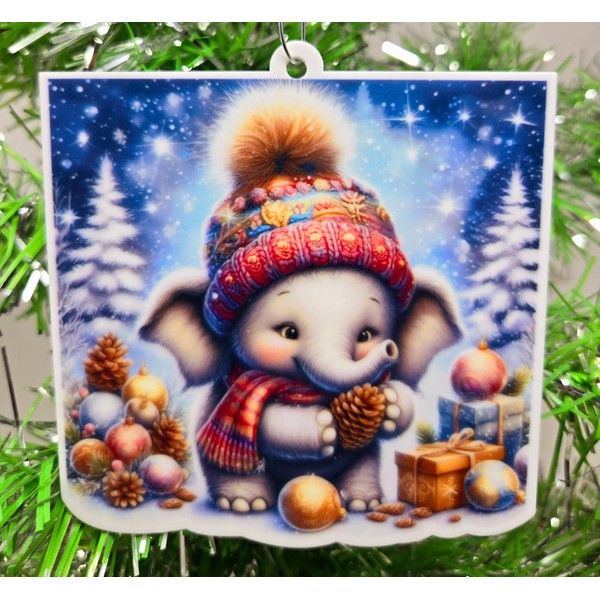 Elephant Ornament - Winter Wonderland Baby Elephant with Pine Cone