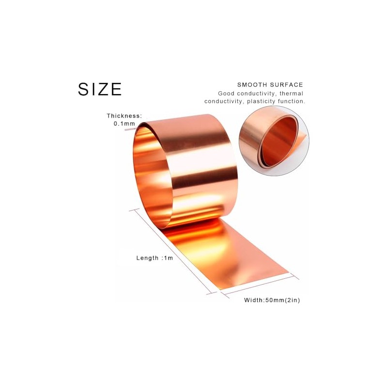 Aoktorkit Copper Sheet Roll, 0.1MM*50MM*1M (0.004"*1.97"*39")