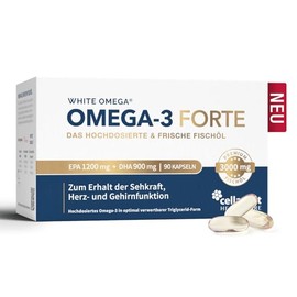 White Omega Forte Omega 3 Capsules High Dose - 3000 mg Fish Oil per Daily Dose - 1200 mg EPA + 900 mg DHA - Tasteless - High Purity Fish Oil in Triglyceride Form, Laboratory Tested - 90 Capsules