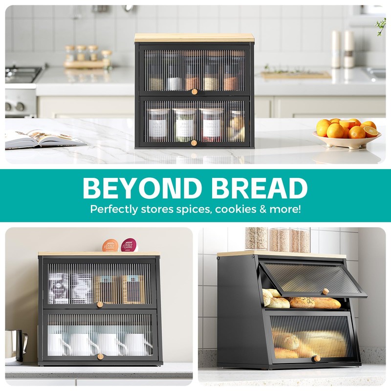 Urackify Bread Box for Kitchen Countertop – 2-Tier Bread Storage