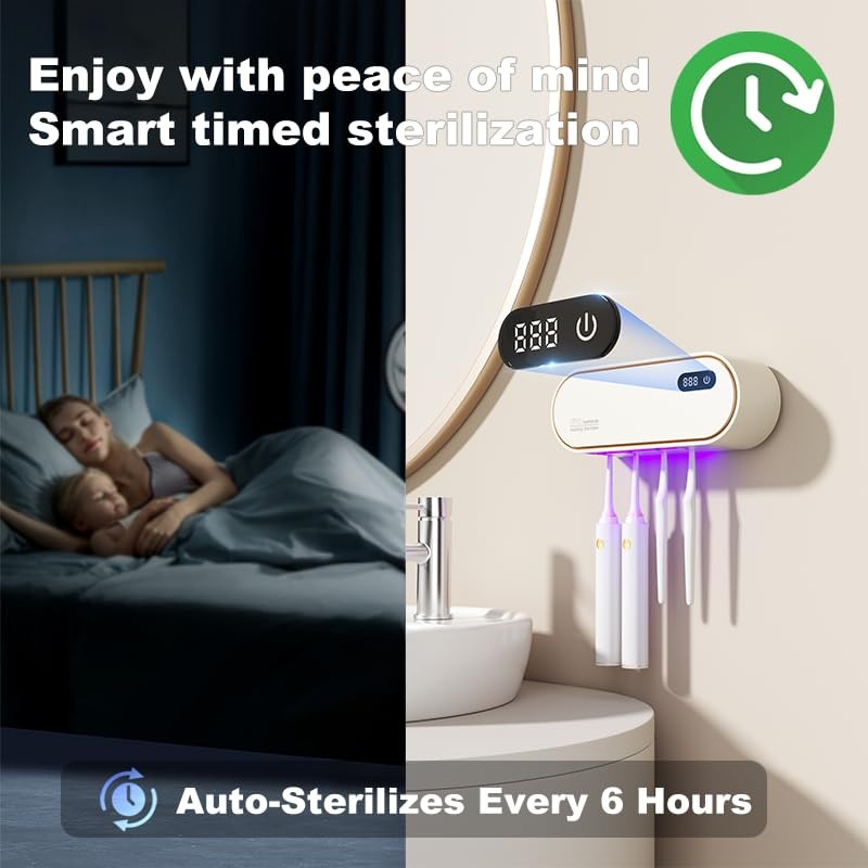 UV Toothbrush Sanitizer Holder for 4 | Wall Mounted Toothbrush