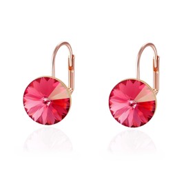 YONVUN Austrian Crystal Round Drop Dangle Leverback Earrings | Plated 18K/Rose Gold Zircon Gemstone Birthstone Hoop Hanging Dangly Earrings Jewelry Gift for Wife Mom Daughter Girlfriend