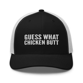 Guess What Chicken Butt - Funny Quotes Hats for Men, Word Pun Hat, Funny Hat Sarcasm Humor Trucker Hat Cap Black/White