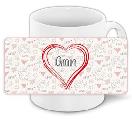 Liebestasse mit Namen Amin und schönem Love-Motiv mit Herzen - Keramiktasse Freundschafts-Tasse