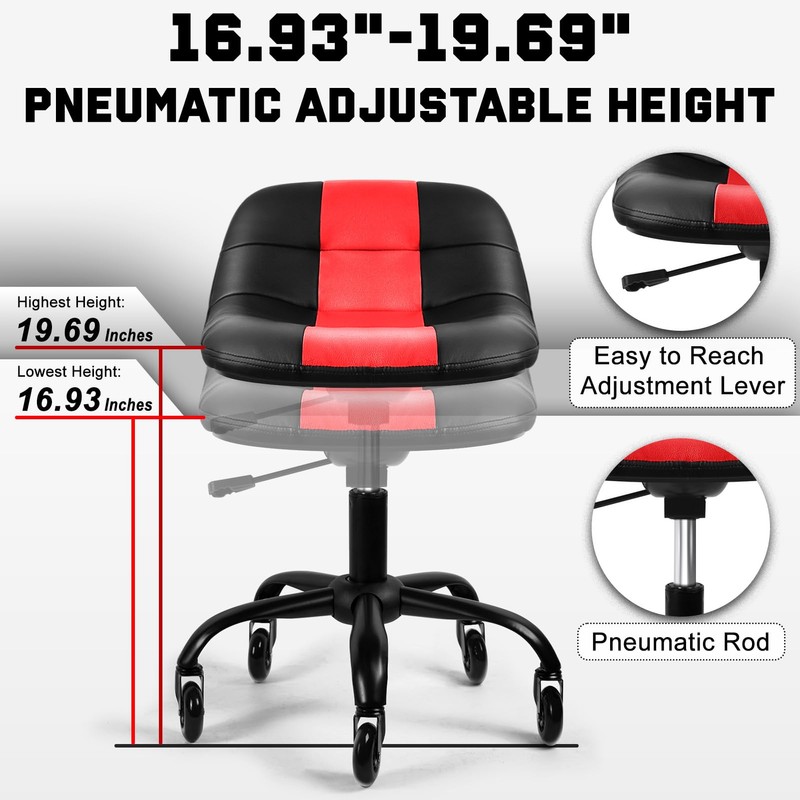 FreekyFit Rolling Stool with Wheels, Garage Shop Stool with Backrest,