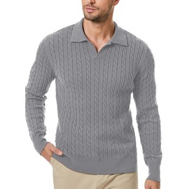 Dokotoo Men Men's Sweater V Neck Cable Knit Pullover Sweater Long Sleeve Lightweight Casual Textured Golf Sweaters Grey XL