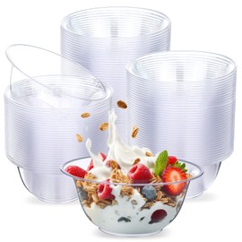 Potchen 100 Packs 8.5 oz Clear Plastic Bowls Disposable Plastic Bowls for Parties Weddings Serving Container for Candy, Soup, Dessert, Salsa, Ice Cream, Popcorn, Chip
