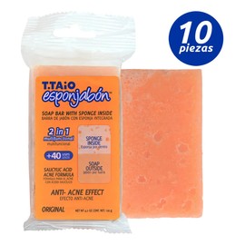 10 Piezas Esponjabon Anti Acne 2 En 1 Jabon en Barra T. Taio 120 gr cu