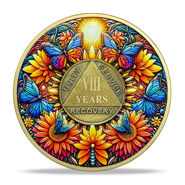 8 Year Sobriety Coin Gifts Set | Sunflower & Butterfly