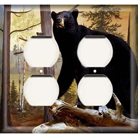 SnazzySwitch Bear Museum Decorative Combo Light Switch Outlet Cover - Single Toggle Single Duplex Receptacle Combination Wall Plate