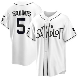 Tocament The Sandlot Baseball Jersey,#5 Squints Button Down Short Sleeve,90s Classic Breathable for Men Sports Legend Jerseys (White,Medium)