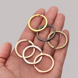 Round Rhodium-Plated Steel Keychain with Hole Keychain 25cm Gold BL09338 100ea
