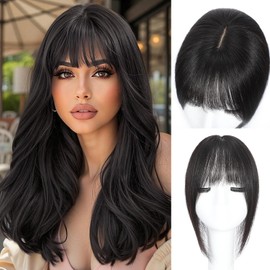 Matriarchs Postizos de cabello humano real para mujer, flequillo fino de 30 cm con clip, para mujer con poca densidad de cabello, cobertura 3D de 360