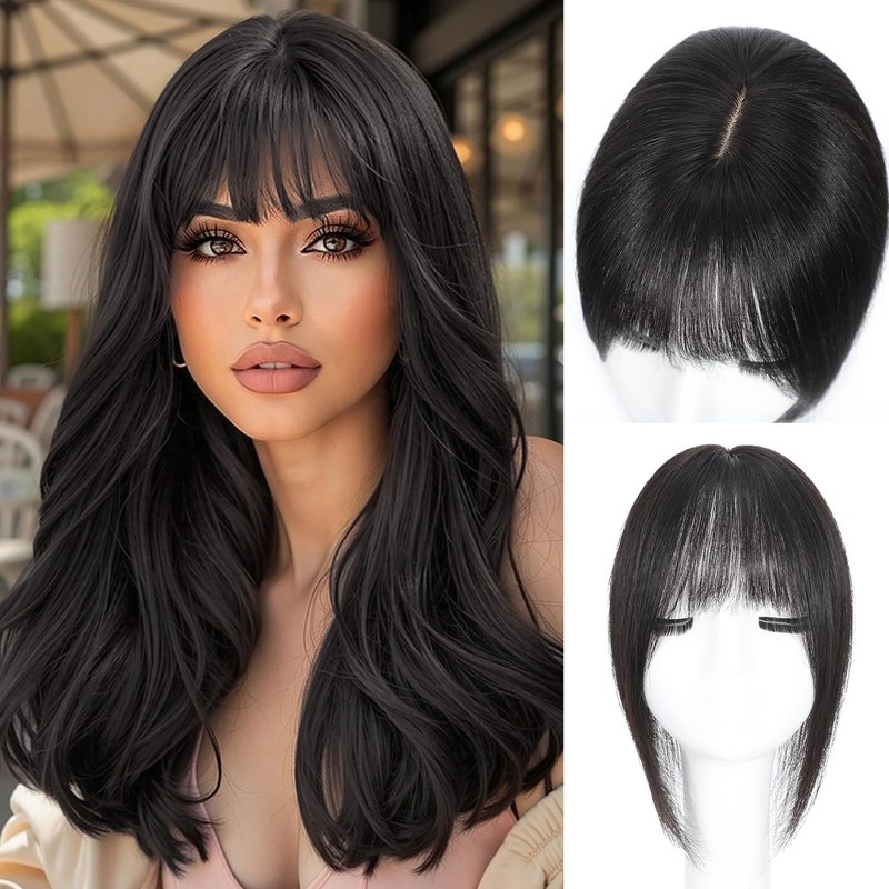 Matriarchs Postizos de cabello humano real para mujer, flequillo fino