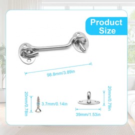 4 Pack 75mm Storm Hooks with Eyelets, AMONENZ Storm Hooks Stainless Steel Cabin Hooks with Screws for Locking Windows, Blinds, Barns, Garages and Shed Doors