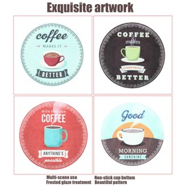 Coasters for Drinks Coffee Pattern Ceramic Round Cup Mat Pad for Tabletop Protection Suitable Wooden Table Cork Base Stone Coasters Drink Coaster Sets of 4 for Home and Kitchen Decor Round Edge