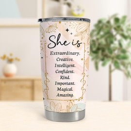 SANDJEST Inspirational Gifts She is Extraordinary Stainless Steel Tumbler 20oz 30oz Mental Health Gifts - Positive Daily Affirmations for Women Girls, Positive Thoughts Travel Cups