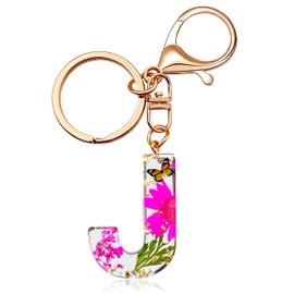 Initial Letter Butterfly Flower Pink Keychain Birthday gifts for Women Girl Backpack Wallet Car Key Cute Bling Keychain