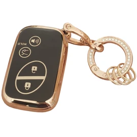 WENHENI for Lexus Key Fob Cover Key Fob Shell with Keychain Fit for Lexus ES350 GS300 GS350 GS430 GS450h ISC IS250 IS350 LS460 LS600h Smart Key (Gold-Black)