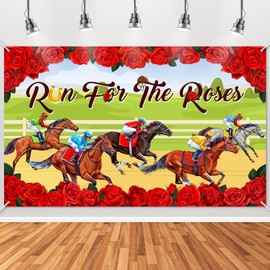 Mocsicka Kentucky Derby Fence Banner Run for The Roses Horse Racing Themed Party Decorations Photo Booth Prop