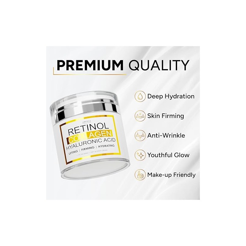 Retinol Cream for Face with Collagen & Hyaluronic Acid, Non-Greasy