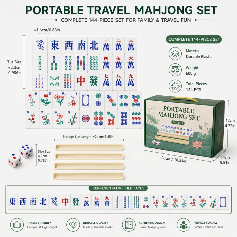 Portable Mahjong Game Set for Family Gatherings – 144-Piece Travel