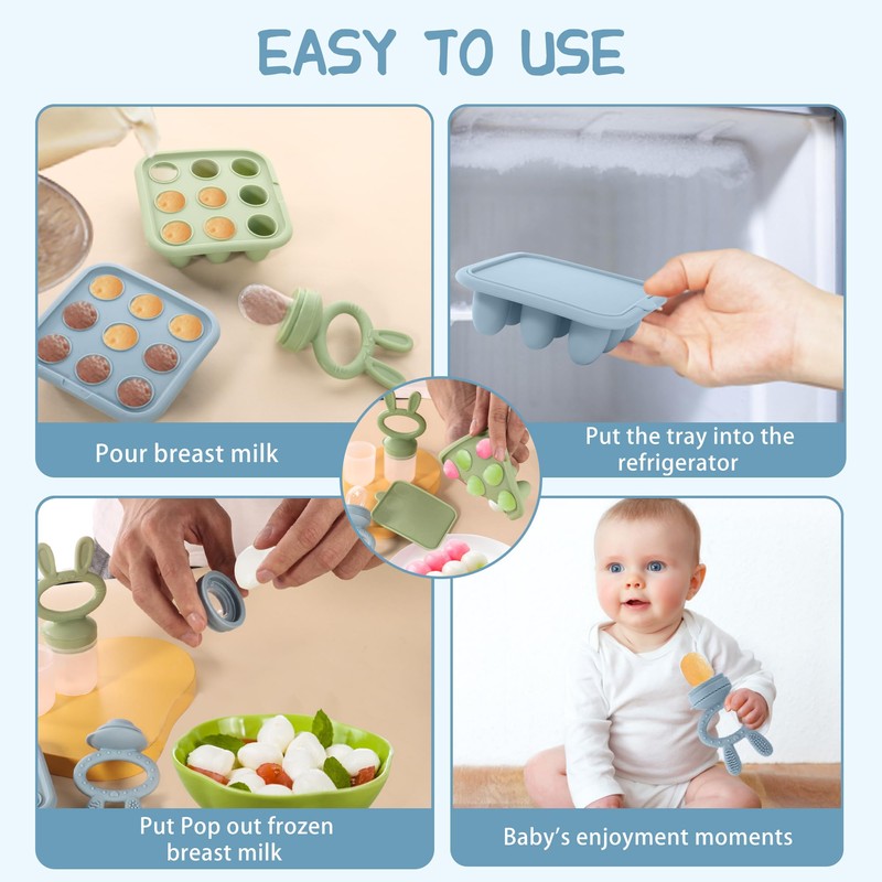 WAJIAYON Baby Breastmilk Popsicle Molds & Baby Fruit Feeder (2