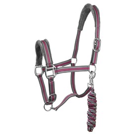 York Halter Set Halter with Knitted Calipso Halter & Knit Padded (Pony, Grey/Pink)