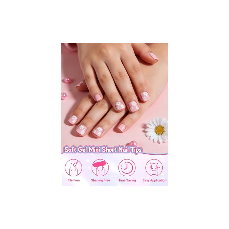 EBANKU 240 mini uñas postizas para niños, cuadradas, cortas, transparentes,