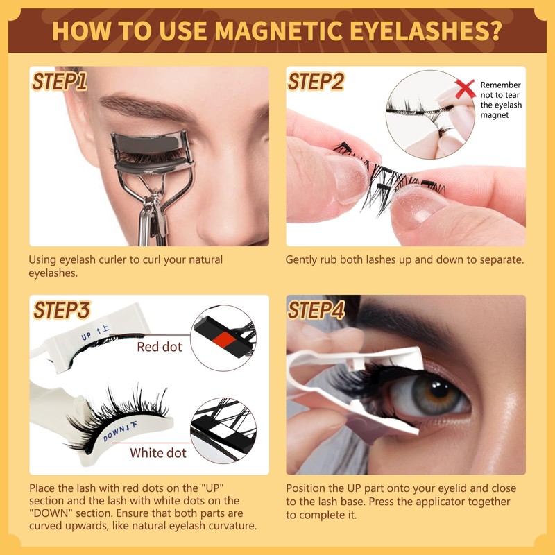 QUEWEL Magnetic Eyelashes 2 Pair Reusable Magnetic Eyelashes with Applicator