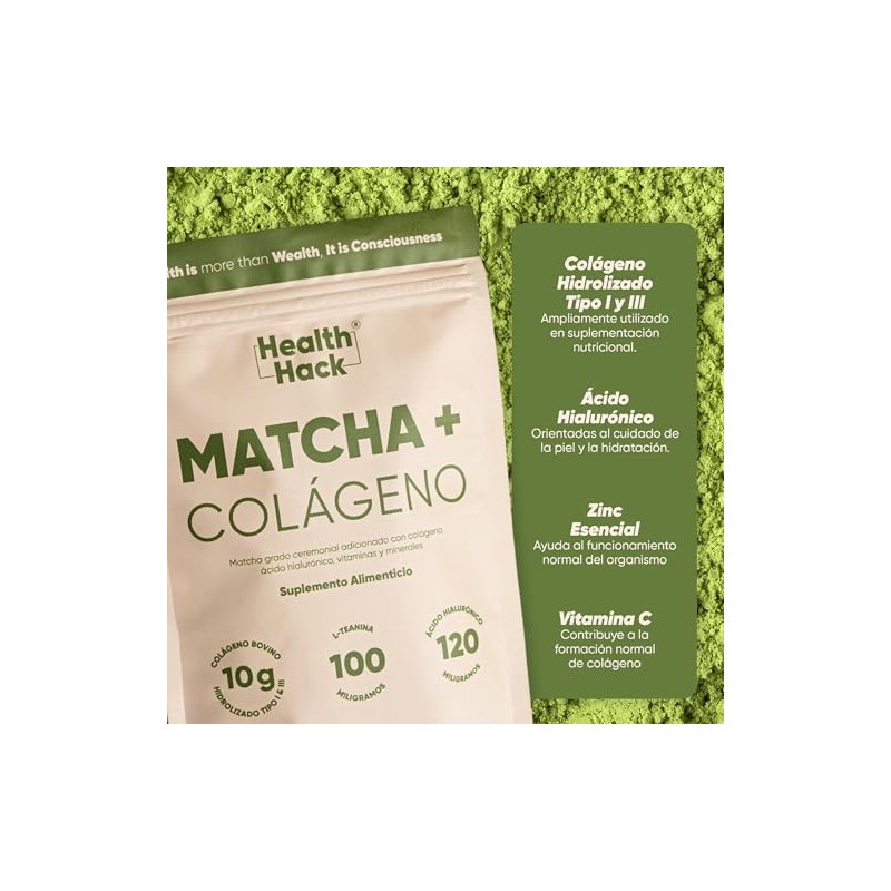Health Hack Matcha con Colágeno Hidrolizado Matcha Collagen Powder, Ceremonial