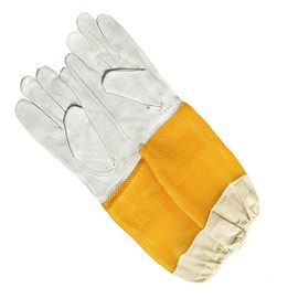SEIWEI 1 Pair Beekeeping Gloves, Goatskin Leather Beekeeper Glover with Protective Ventilated Long Canvas Sleeve & Elastic Cuffs for Beekeeping Supplies, XL (48cm)