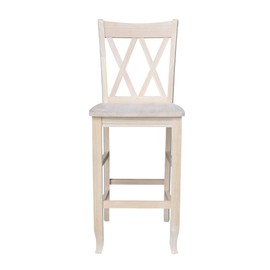 IC International Concepts Double X-Back Bar Height Stool Solid Wood, Real Parawood, Easy Assembly, 17.91" W x 19.59" D x 46.22" H 225 lbs wt Capacity, DIY, Paint or Stain Your Way, Unfinished
