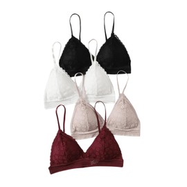 RoseSeek Women's 4 Pack Floral Lace Adjustable Straps Wireless Bra Scallop Trim Molded Bralettes Sets Multicolor Medium