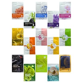 Kit de 15 Mascarillas faciales coreanas coreanas con ingredientes PREMIUM - Oro 24K, Colageno, Acido Hialuronico, Carbon de bambu, Sal de Himalaya,...