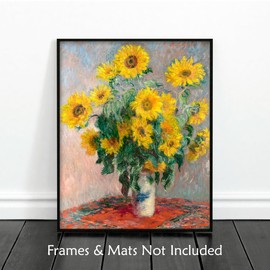 CLOUD NINE PRINTS | Sunflowers Art, Vintage Monet Print - Sunflower Wall Art, Yellow Country Flower Decor, French Impressionist Still Life Art (Unframed 5x7 Print)