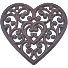 MechWares Cast Iron Trivet - Decorative Metal Trivets for Kitchen Dining, Hot Dishes, Hot Pot Holder - Heat Resistant Teapot Trivets - with Rubber Pegs/Feet Caps (Heart)