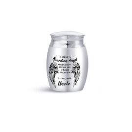 FGT Mini Urns for Ashes Cremation for Uncle Funeral Urns Memorial Keepsake I Have a Guardian Angel Watching Over Me From Heaven Stainless Steel Silver